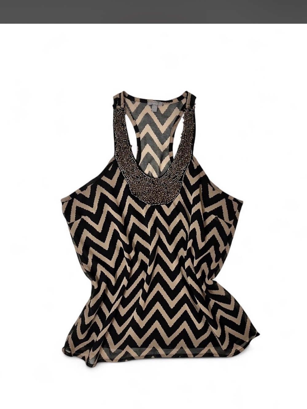 Charlotte Russe Black & Beige Beaded Chevron Racerback Tank